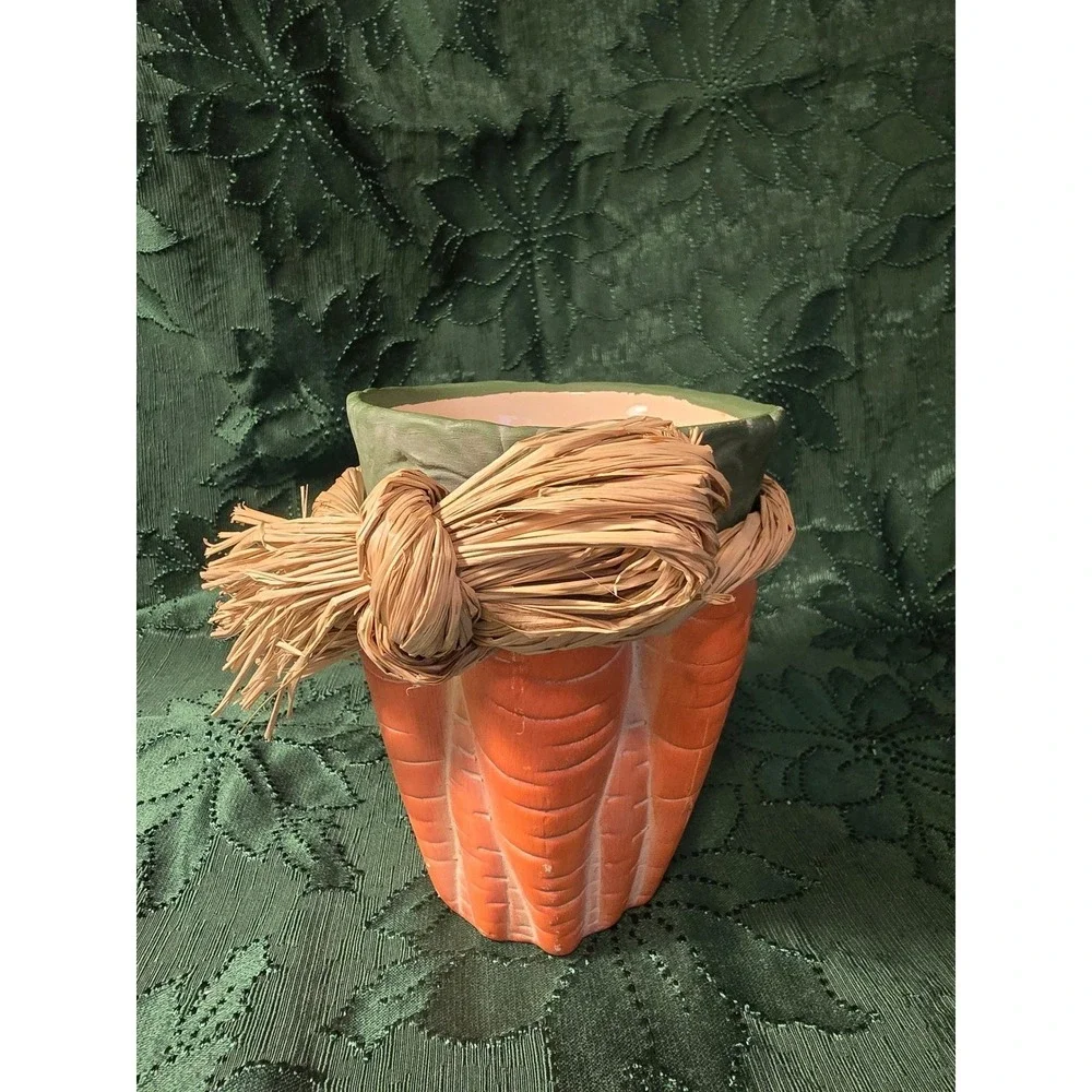 Studio Nova Ceramic Carrot Planter Pot Top Raffia Tie Farmhouse Spring Decor